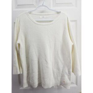 Brax Feel Good White Rib Knit Sweater With Flared 3/4 Sleeves Size 44 or Large